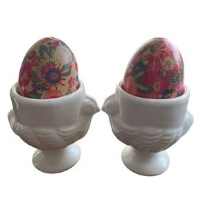 Set of 2 White Chick / Hen Egg Cups